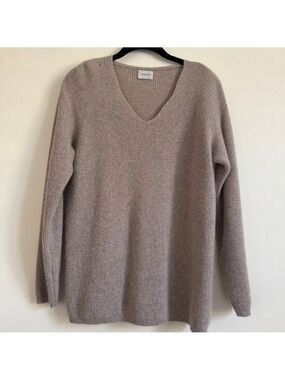 Vintage United Colors of Benetton Taupe V-Neck Sweater, Wool + Angora, Small